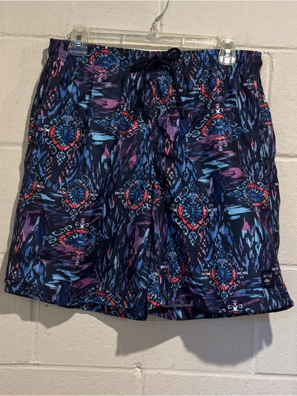 Spicy Tuma men’s swim trunks tie waist blue purple mesh lined size m